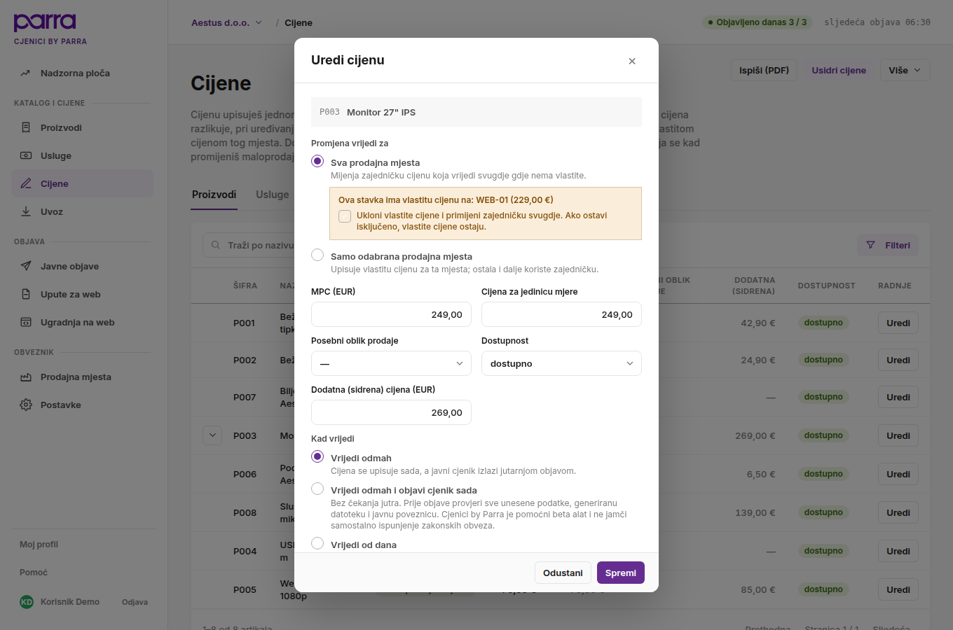 Dijalog Uredi cijenu