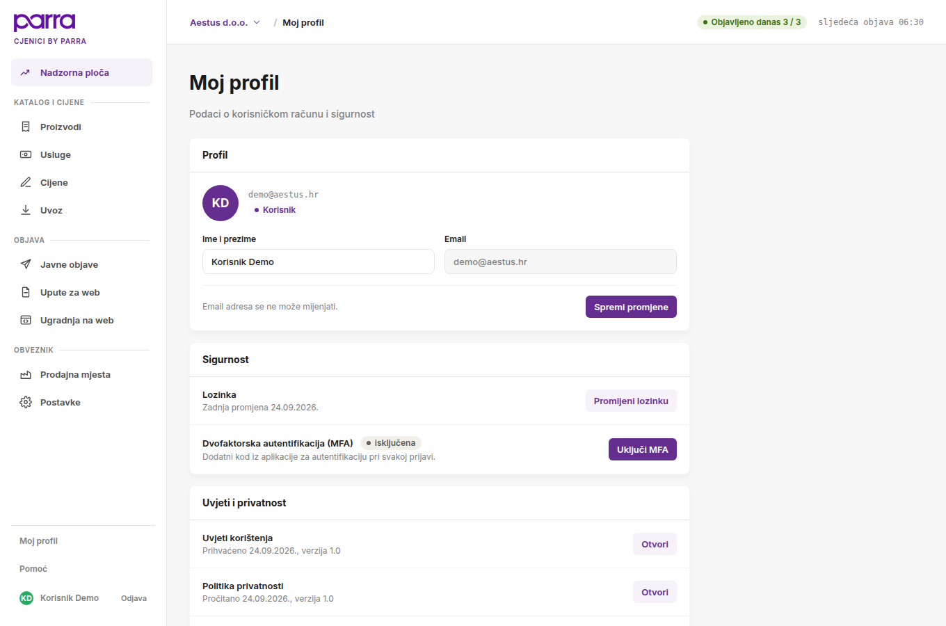 Ekran Moj profil